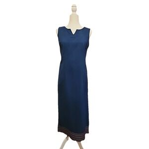 Norm Thompson Womens Maxi Dress Sz 8 Shift Silk Embroidered Minimalist Lagom
